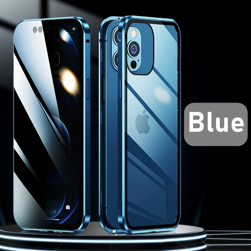 Magnetic Tempered Glass Metal Privacy Case for Iphone 11 12 13 14 15 16 Pro Max Anti-Spy 360 Protective Cover for Iphone XR XS