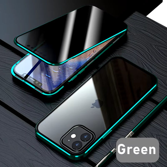 Magnetic Tempered Glass Metal Privacy Case for Iphone 11 12 13 14 15 16 Pro Max Anti-Spy 360 Protective Cover for Iphone XR XS