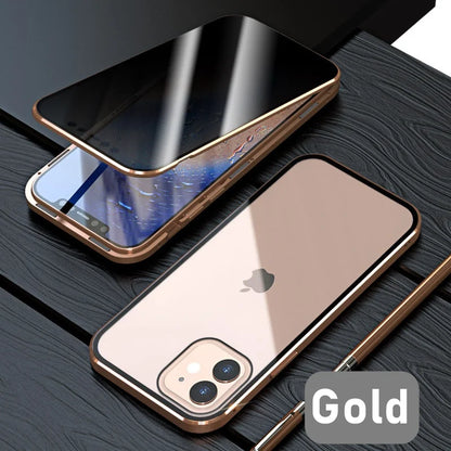 Magnetic Tempered Glass Metal Privacy Case for Iphone 11 12 13 14 15 16 Pro Max Anti-Spy 360 Protective Cover for Iphone XR XS